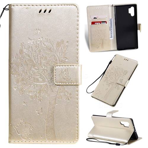 Embossing Butterfly Tree Leather Wallet Case for Samsung Galaxy Note 10+ (6.75 inch) / Note10 Plus - Champagne