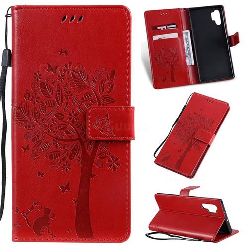 Embossing Butterfly Tree Leather Wallet Case for Samsung Galaxy Note 10+ (6.75 inch) / Note10 Plus - Red