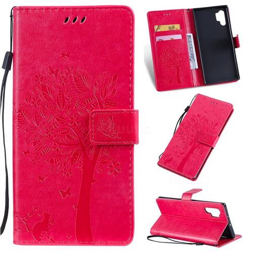 Embossing Butterfly Tree Leather Wallet Case for Samsung Galaxy Note 10+ (6.75 inch) / Note10 Plus - Rose