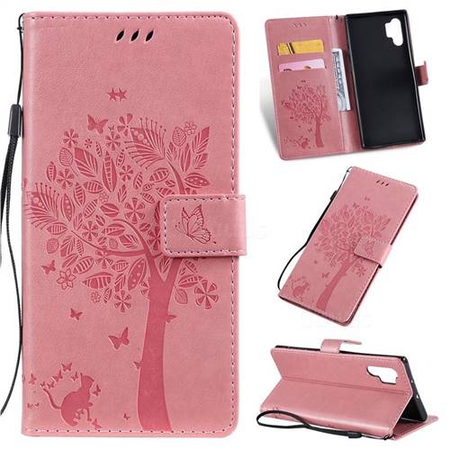 Embossing Butterfly Tree Leather Wallet Case for Samsung Galaxy Note 10+ (6.75 inch) / Note10 Plus - Pink