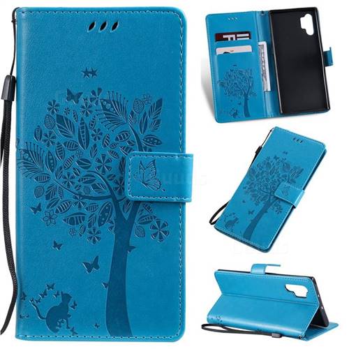 Embossing Butterfly Tree Leather Wallet Case for Samsung Galaxy Note 10+ (6.75 inch) / Note10 Plus - Blue