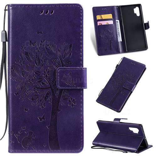 Embossing Butterfly Tree Leather Wallet Case for Samsung Galaxy Note 10+ (6.75 inch) / Note10 Plus - Purple