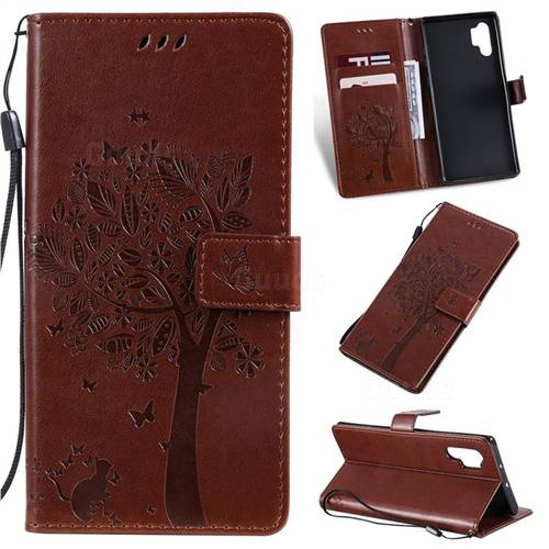 Embossing Butterfly Tree Leather Wallet Case for Samsung Galaxy Note 10+ (6.75 inch) / Note10 Plus - Coffee