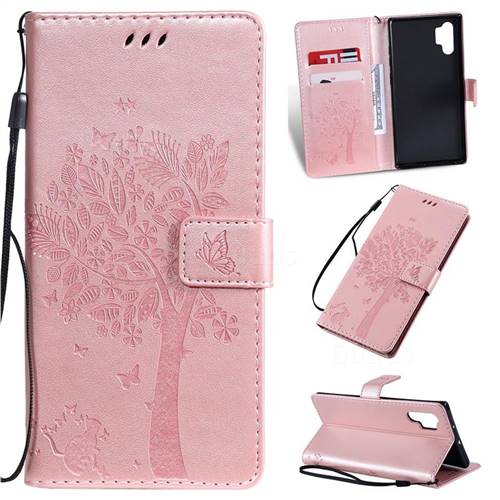 Embossing Butterfly Tree Leather Wallet Case for Samsung Galaxy Note 10+ (6.75 inch) / Note10 Plus - Rose Pink