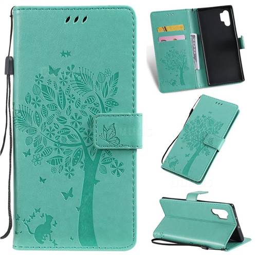 Embossing Butterfly Tree Leather Wallet Case for Samsung Galaxy Note 10+ (6.75 inch) / Note10 Plus - Cyan