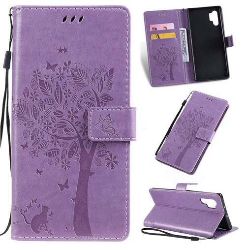 Embossing Butterfly Tree Leather Wallet Case for Samsung Galaxy Note 10+ (6.75 inch) / Note10 Plus - Violet