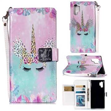 Unicorn Horn 3D Shiny Dazzle Smooth PU Leather Wallet Case for Samsung Galaxy Note 10+ (6.75 inch) / Note10 Plus