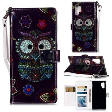 Tribal Owl 3D Shiny Dazzle Smooth PU Leather Wallet Case for Samsung Galaxy Note 10+ (6.75 inch) / Note10 Plus