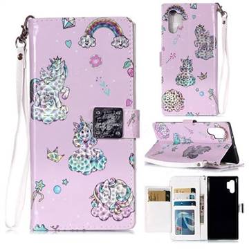 Rainbow Unicorn 3D Shiny Dazzle Smooth PU Leather Wallet Case for Samsung Galaxy Note 10+ (6.75 inch) / Note10 Plus