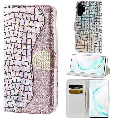 Glitter Diamond Buckle Laser Stitching Leather Wallet Phone Case for Samsung Galaxy Note 10+ (6.75 inch) / Note10 Plus - Pink