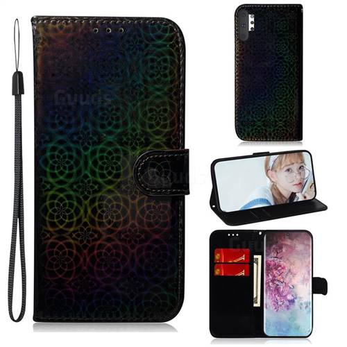 Laser Circle Shining Leather Wallet Phone Case for Samsung Galaxy Note 10+ (6.75 inch) / Note10 Plus - Black