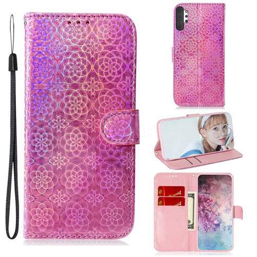 Laser Circle Shining Leather Wallet Phone Case for Samsung Galaxy Note 10+ (6.75 inch) / Note10 Plus - Pink