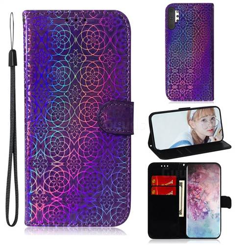 Laser Circle Shining Leather Wallet Phone Case for Samsung Galaxy Note 10+ (6.75 inch) / Note10 Plus - Purple