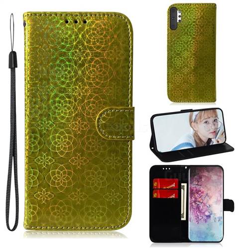 Laser Circle Shining Leather Wallet Phone Case for Samsung Galaxy Note 10+ (6.75 inch) / Note10 Plus - Golden