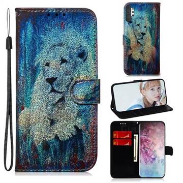 White Lion Laser Shining Leather Wallet Phone Case for Samsung Galaxy Note 10+ (6.75 inch) / Note10 Plus