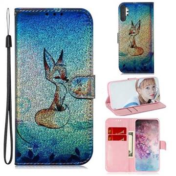 Cute Fox Laser Shining Leather Wallet Phone Case for Samsung Galaxy Note 10+ (6.75 inch) / Note10 Plus