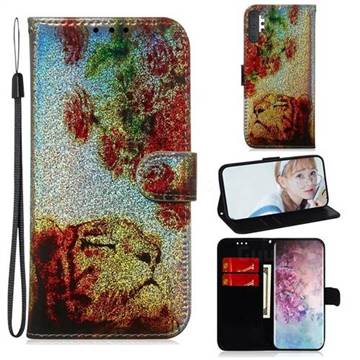 Tiger Rose Laser Shining Leather Wallet Phone Case for Samsung Galaxy Note 10+ (6.75 inch) / Note10 Plus