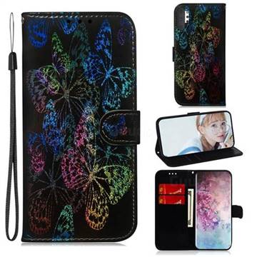 Black Butterfly Laser Shining Leather Wallet Phone Case for Samsung Galaxy Note 10+ (6.75 inch) / Note10 Plus