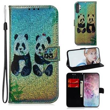 Two Pandas Laser Shining Leather Wallet Phone Case for Samsung Galaxy Note 10+ (6.75 inch) / Note10 Plus