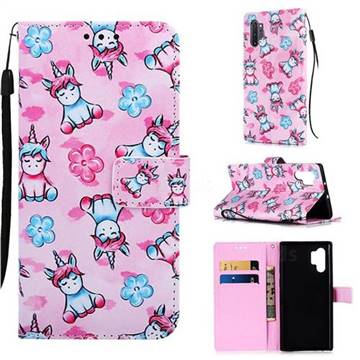 Unicorn and Flowers Matte Leather Wallet Phone Case for Samsung Galaxy Note 10+ (6.75 inch) / Note10 Plus