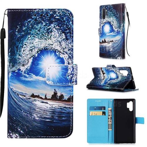 Waves and Sun Matte Leather Wallet Phone Case for Samsung Galaxy Note 10+ (6.75 inch) / Note10 Plus