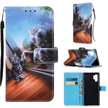 Mirror Cat Matte Leather Wallet Phone Case for Samsung Galaxy Note 10+ (6.75 inch) / Note10 Plus