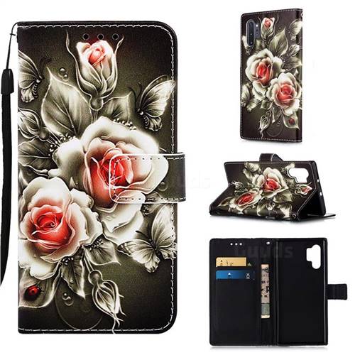 Black Rose Matte Leather Wallet Phone Case for Samsung Galaxy Note 10+ (6.75 inch) / Note10 Plus