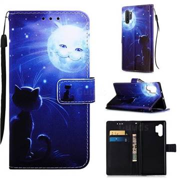 Cat and Moon Matte Leather Wallet Phone Case for Samsung Galaxy Note 10+ (6.75 inch) / Note10 Plus