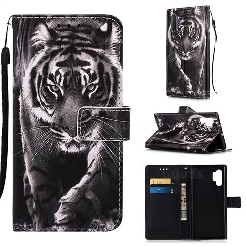 Black and White Tiger Matte Leather Wallet Phone Case for Samsung Galaxy Note 10+ (6.75 inch) / Note10 Plus