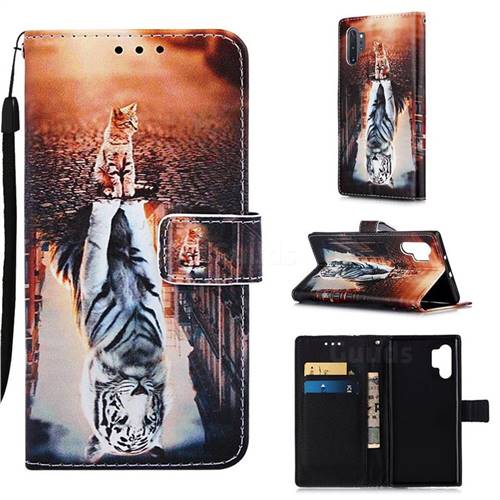 Cat and Tiger Matte Leather Wallet Phone Case for Samsung Galaxy Note 10+ (6.75 inch) / Note10 Plus