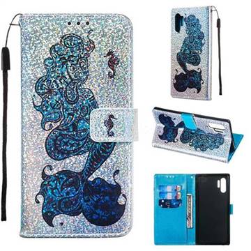 Mermaid Seahorse Sequins Painted Leather Wallet Case for Samsung Galaxy Note 10+ (6.75 inch) / Note10 Plus
