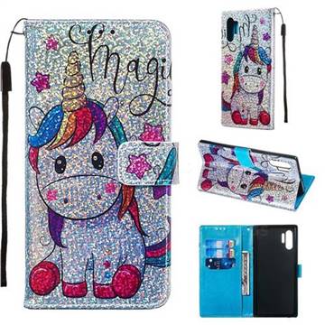 Star Unicorn Sequins Painted Leather Wallet Case for Samsung Galaxy Note 10+ (6.75 inch) / Note10 Plus