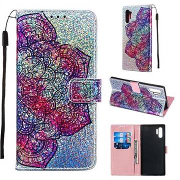 Glutinous Flower Sequins Painted Leather Wallet Case for Samsung Galaxy Note 10+ (6.75 inch) / Note10 Plus