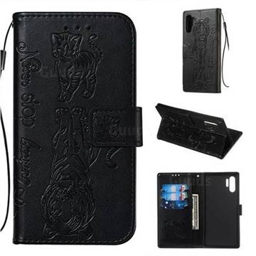 Embossing Tiger and Cat Leather Wallet Case for Samsung Galaxy Note 10+ (6.75 inch) / Note10 Plus - Black