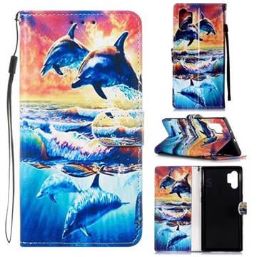 Couple Dolphin Smooth Leather Phone Wallet Case for Samsung Galaxy Note 10+ (6.75 inch) / Note10 Plus
