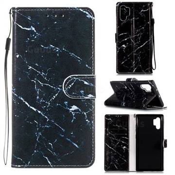 Black Marble Smooth Leather Phone Wallet Case for Samsung Galaxy Note 10+ (6.75 inch) / Note10 Plus