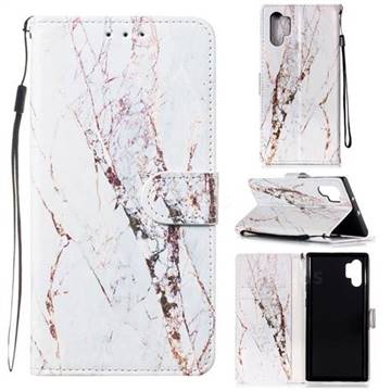 White Marble Smooth Leather Phone Wallet Case for Samsung Galaxy Note 10+ (6.75 inch) / Note10 Plus