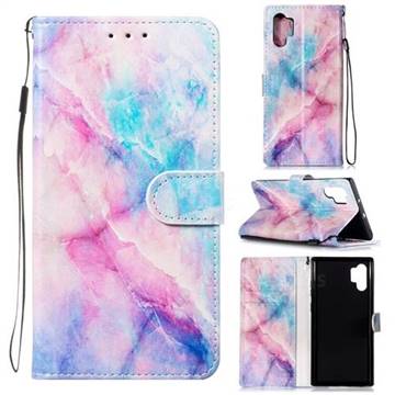 Blue Pink Marble Smooth Leather Phone Wallet Case for Samsung Galaxy Note 10+ (6.75 inch) / Note10 Plus
