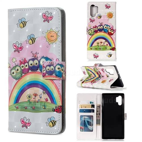 Rainbow Owl Family 3D Painted Leather Phone Wallet Case for Samsung Galaxy Note 10+ (6.75 inch) / Note10 Plus