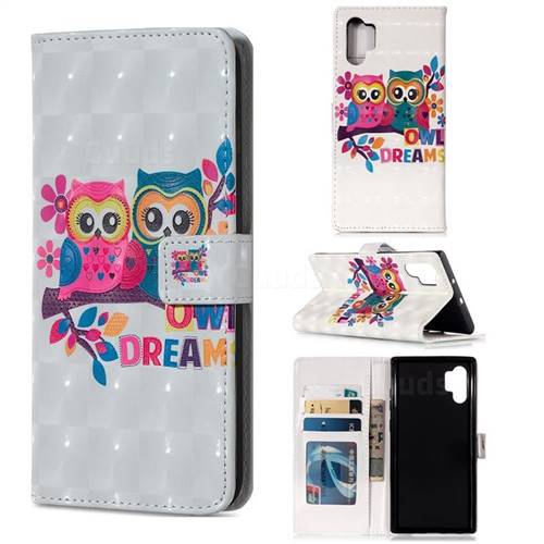 Couple Owl 3D Painted Leather Phone Wallet Case for Samsung Galaxy Note 10+ (6.75 inch) / Note10 Plus