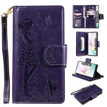 Embossing Cat Girl 9 Card Leather Wallet Case for Samsung Galaxy Note 10+ (6.75 inch) / Note10 Plus - Purple