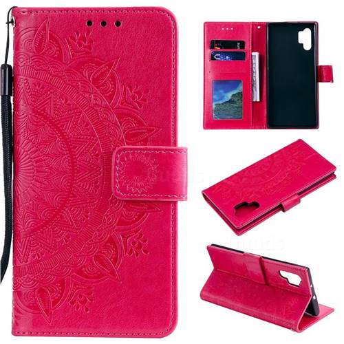 Intricate Embossing Datura Leather Wallet Case for Samsung Galaxy Note 10+ (6.75 inch) / Note10 Plus - Rose Red