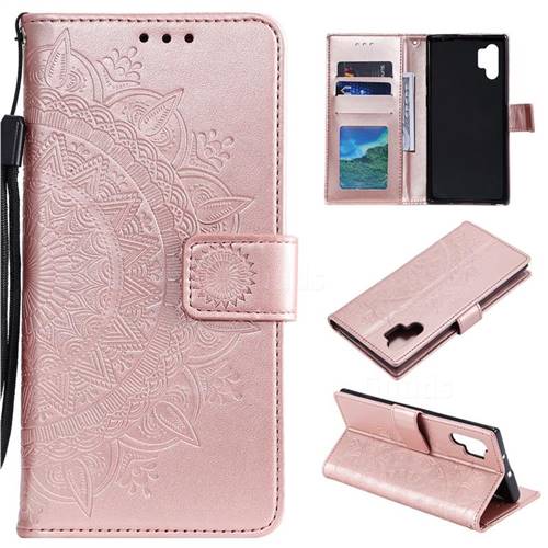 Intricate Embossing Datura Leather Wallet Case for Samsung Galaxy Note 10+ (6.75 inch) / Note10 Plus - Rose Gold