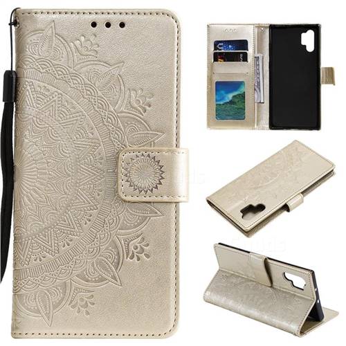 Intricate Embossing Datura Leather Wallet Case for Samsung Galaxy Note 10+ (6.75 inch) / Note10 Plus - Golden