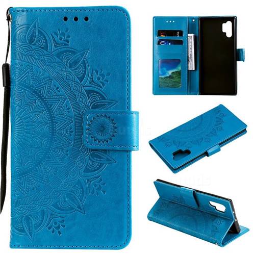 Intricate Embossing Datura Leather Wallet Case for Samsung Galaxy Note 10+ (6.75 inch) / Note10 Plus - Blue