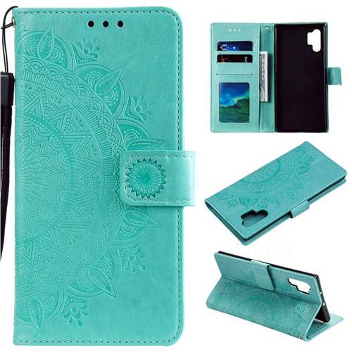 Intricate Embossing Datura Leather Wallet Case for Samsung Galaxy Note 10+ (6.75 inch) / Note10 Plus - Mint Green