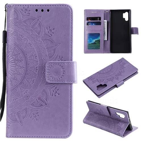 Intricate Embossing Datura Leather Wallet Case for Samsung Galaxy Note 10+ (6.75 inch) / Note10 Plus - Purple