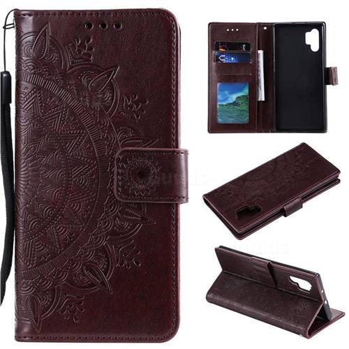 Intricate Embossing Datura Leather Wallet Case for Samsung Galaxy Note 10+ (6.75 inch) / Note10 Plus - Brown