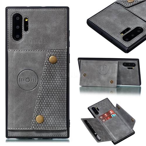 Retro Multifunction Card Slots Stand Leather Coated Phone Back Cover for Samsung Galaxy Note 10+ (6.75 inch) / Note10 Plus - Gray