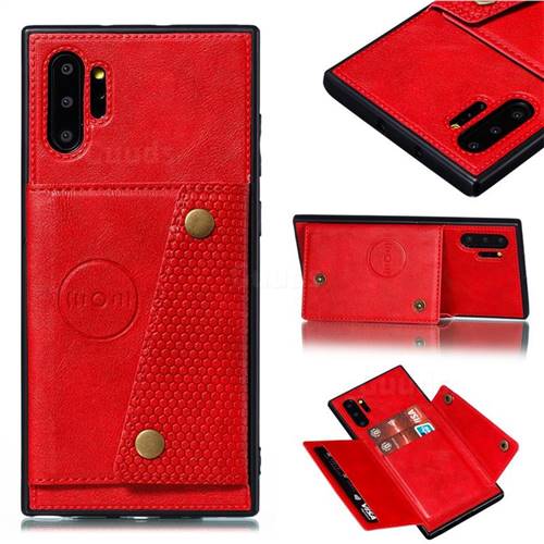Retro Multifunction Card Slots Stand Leather Coated Phone Back Cover for Samsung Galaxy Note 10+ (6.75 inch) / Note10 Plus - Red